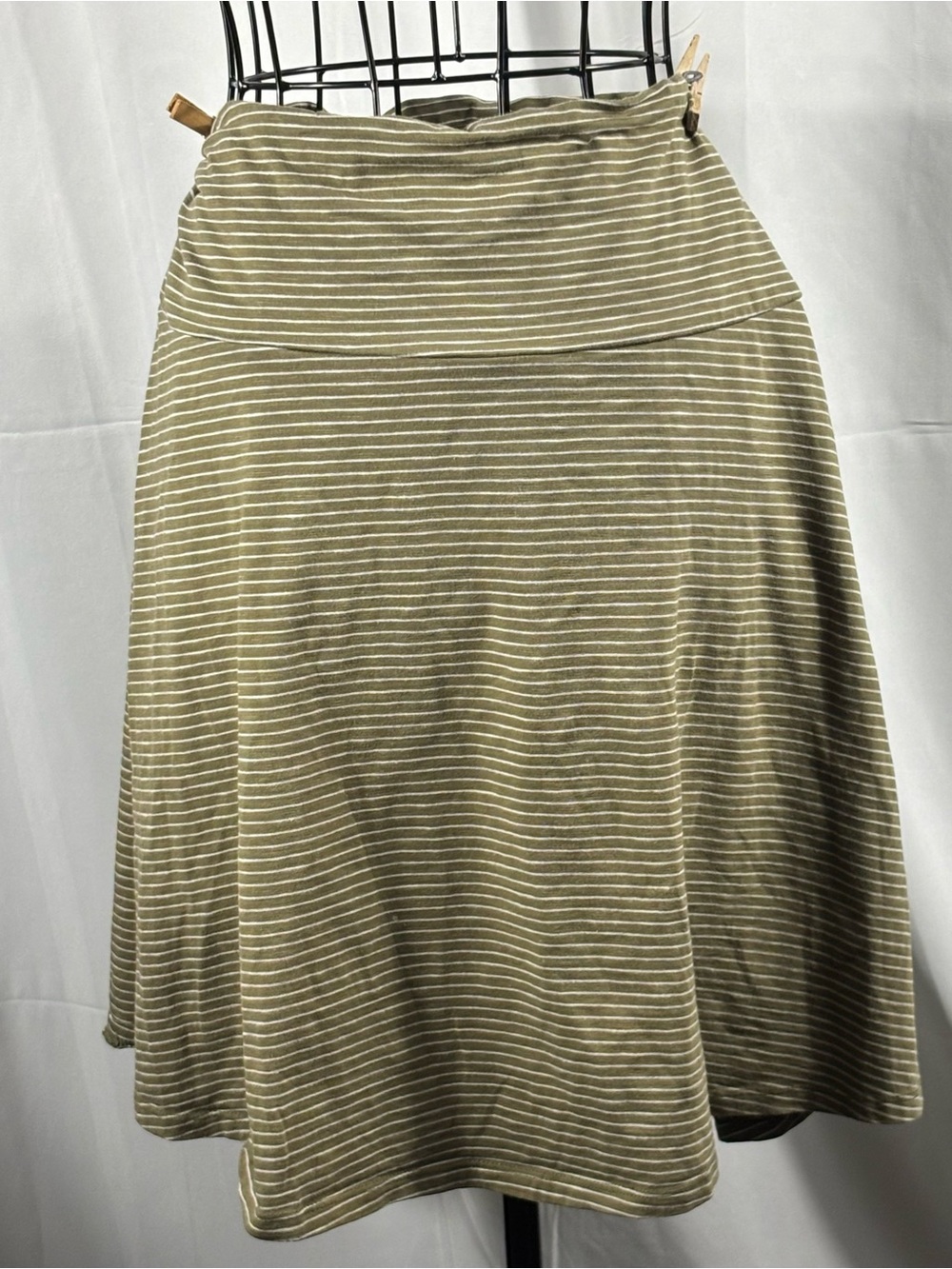Toad&Co Olive and White Striped A-Line Skirt